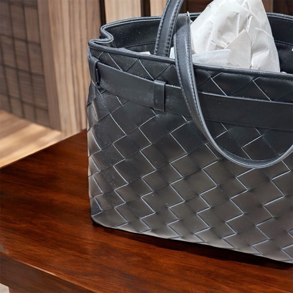 SAM EDELMAN Black Woven Leather Tote Bag with Gold Accent - Picture 5 of 8